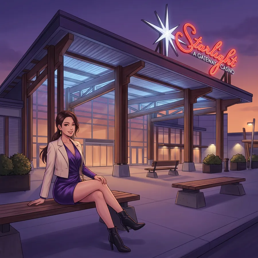 Woman on a bench at the Starlight entrance