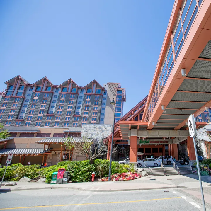 River Rock hotel gables and sky bridge